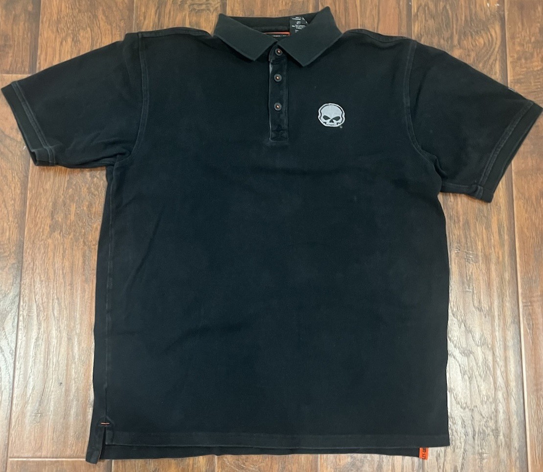 Harley-Davidson Men’s L Black Cotton Polo Shirt Embroidered Logo Skull Short