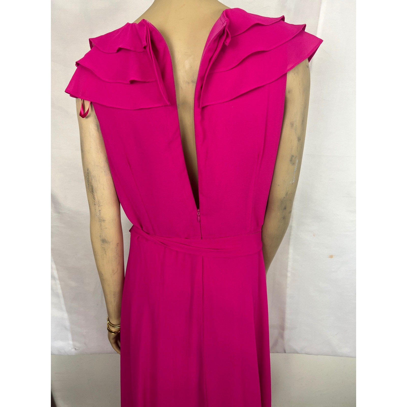 Jessica Howard Fuchsia Pink Ruffle V-Neck High-Low Maxi Dress 16 Formal wedding