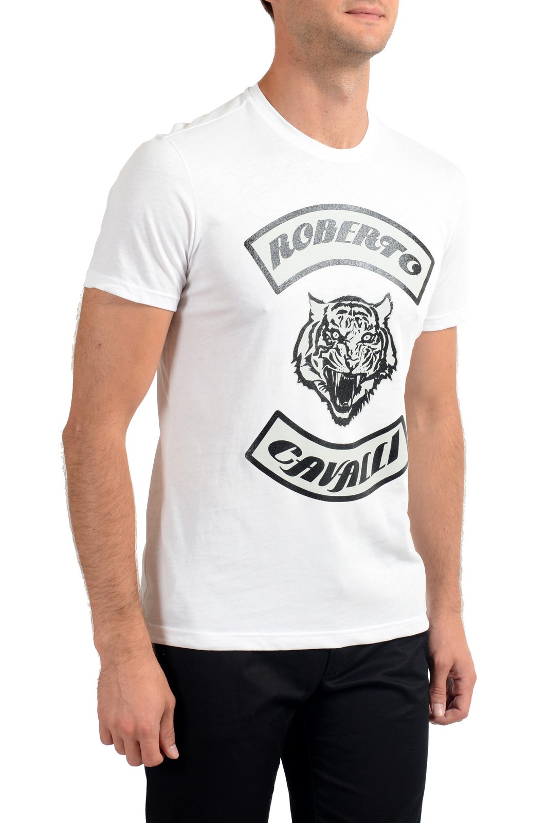 Roberto Cavalli Men’s White Graphic Print Crewneck T-Shirt Sz S M L XL 2XL