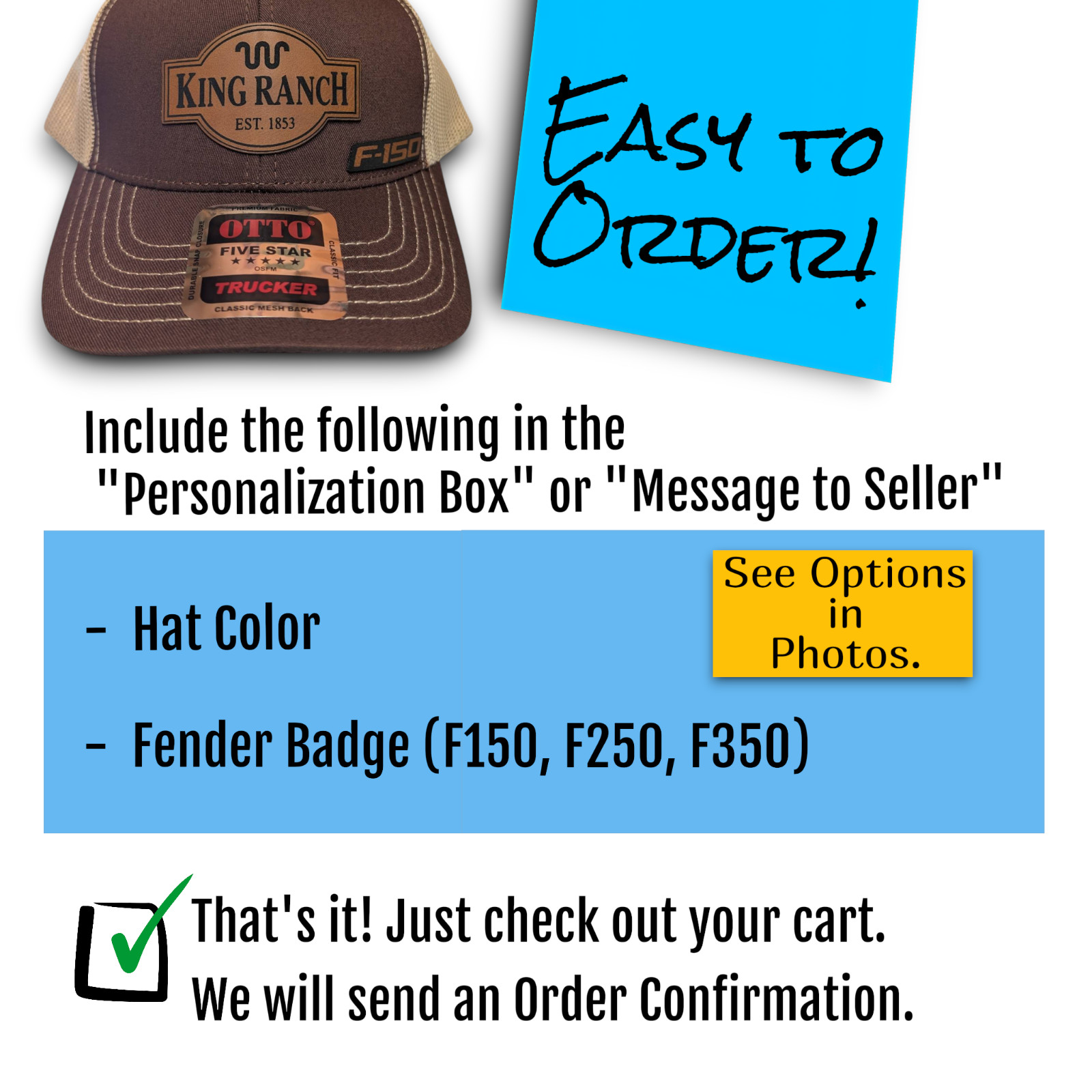 Trucker Hat Baseball Cap Customized Ford King Ranch F150 F250 F350 NEW