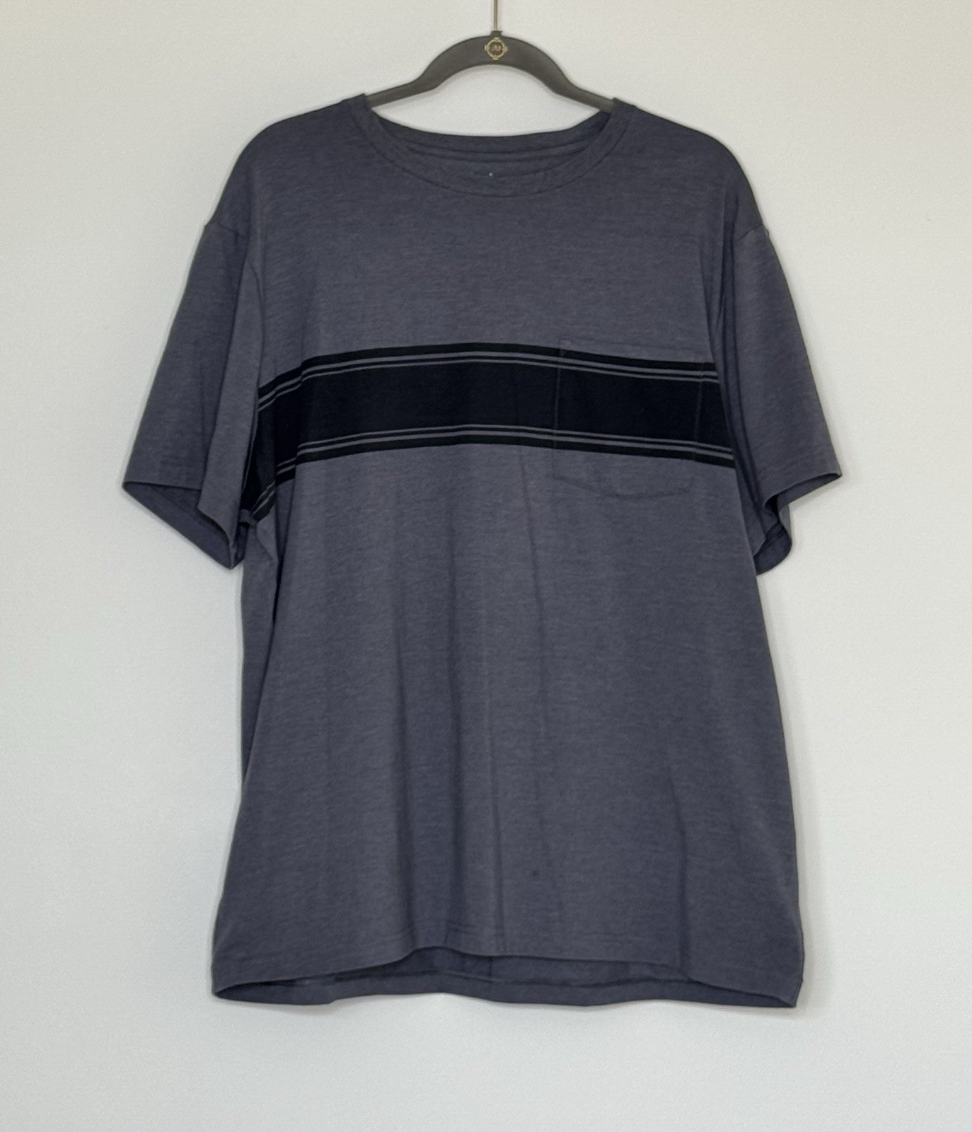 George XL (46-48) Gray Black Striped Pocket Crew Neck Cotton Blend Shirt