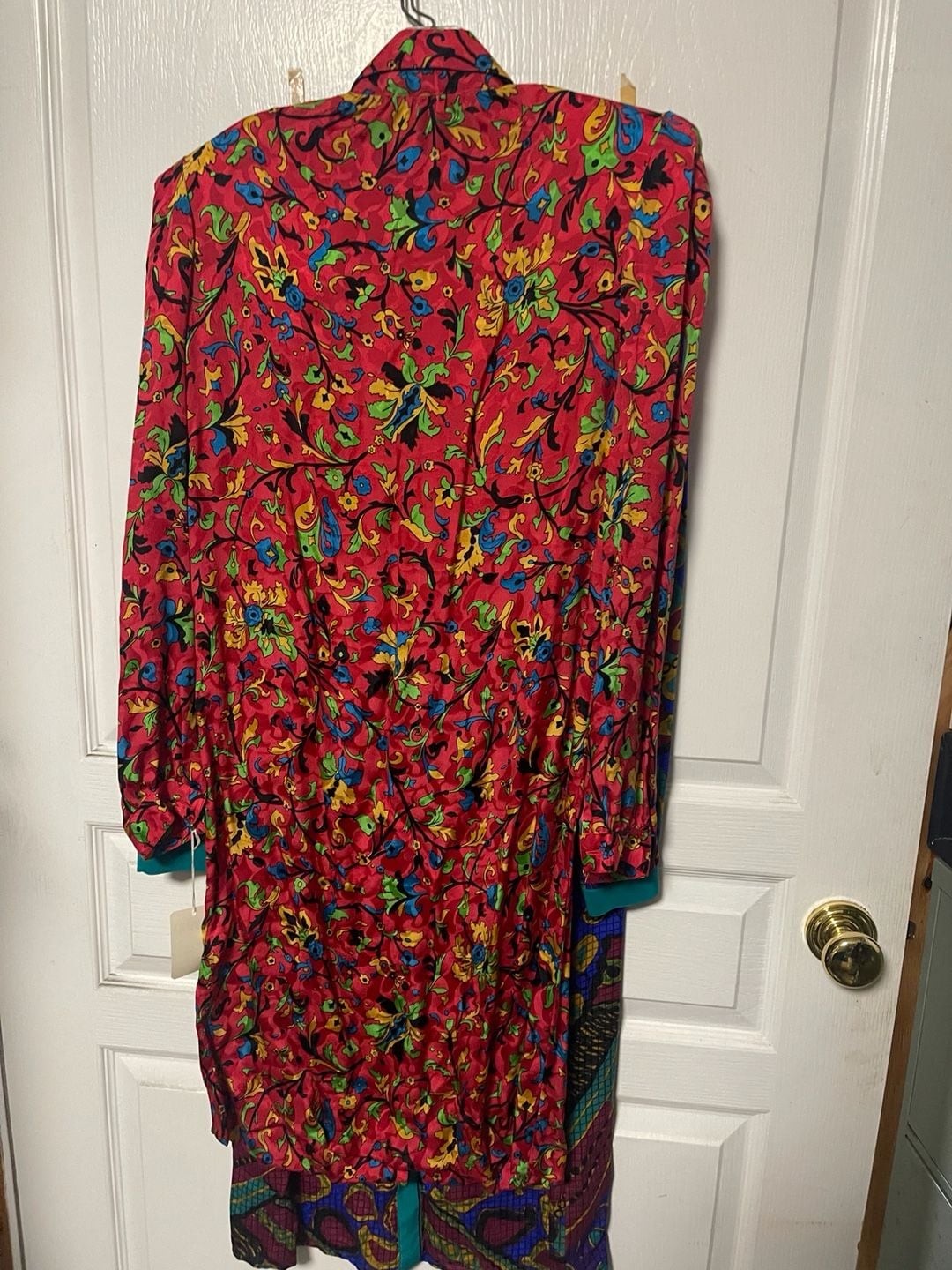 Mariko Vintage 100% French Silk Long Sleeve Button-Down Floral Midi Dress