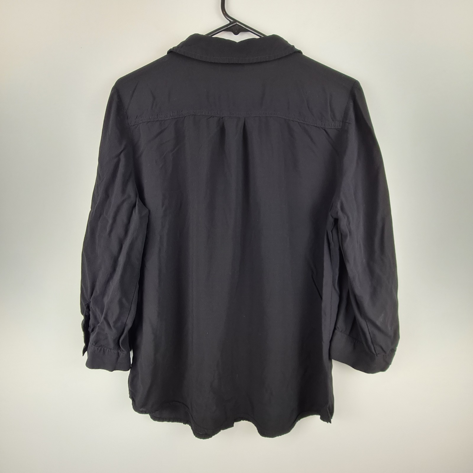 a.n.a. Women’s Black Button Up Collared Shirt 100% Rayon Lightweight Size L Tall