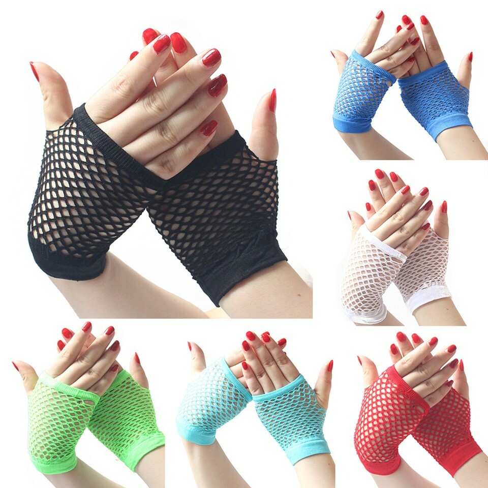 Neon Fingerless Fishnet Wrist Gloves Assorted Colors 80s Costume Props Halloween