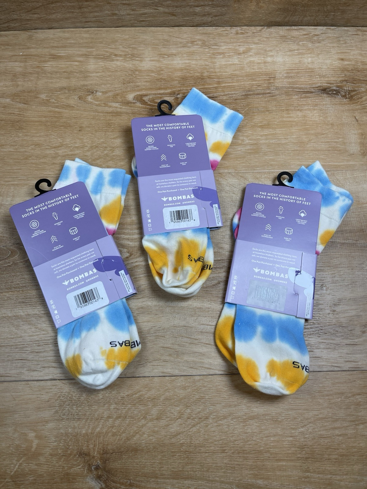 New 3 Pairs Bombas Quarter Socks Multi Color Tie Dye Lightweight Medium