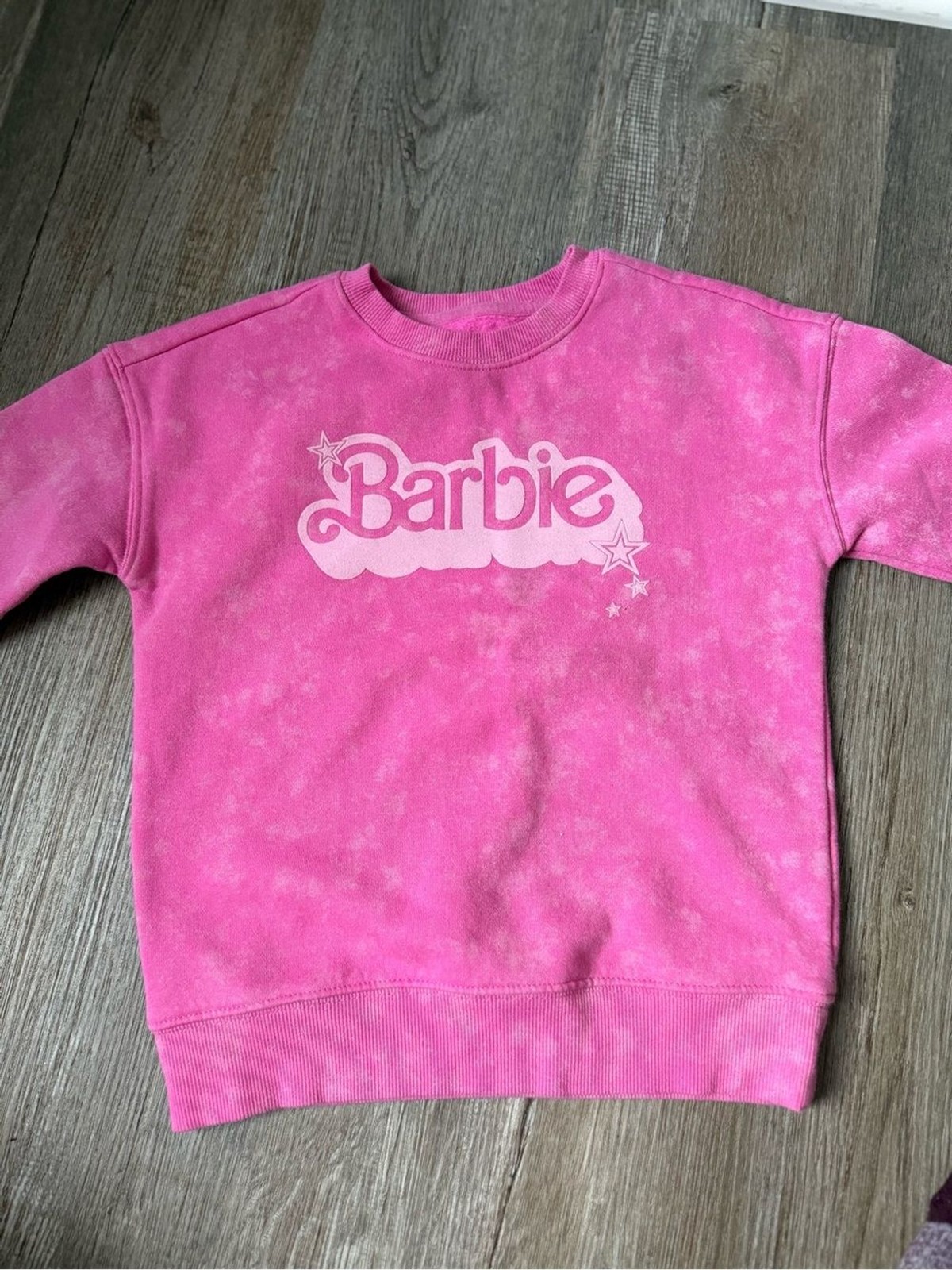 Barbie Girls Pink Logo Sweatshirt Kids Crewneck Graphic Sweatshirt Size 6 / 6X