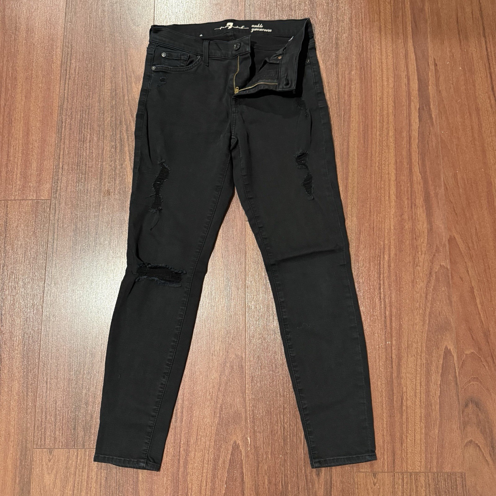 7 For All Mankind Ankle Gwenevere Medium Wash Denim Jeans Womens Size 27 Black