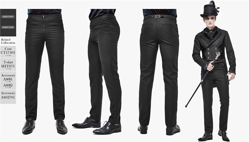 Gothic Wedding Simple Style Pants Floral Braid Dark Fitted Men Formal Trousers