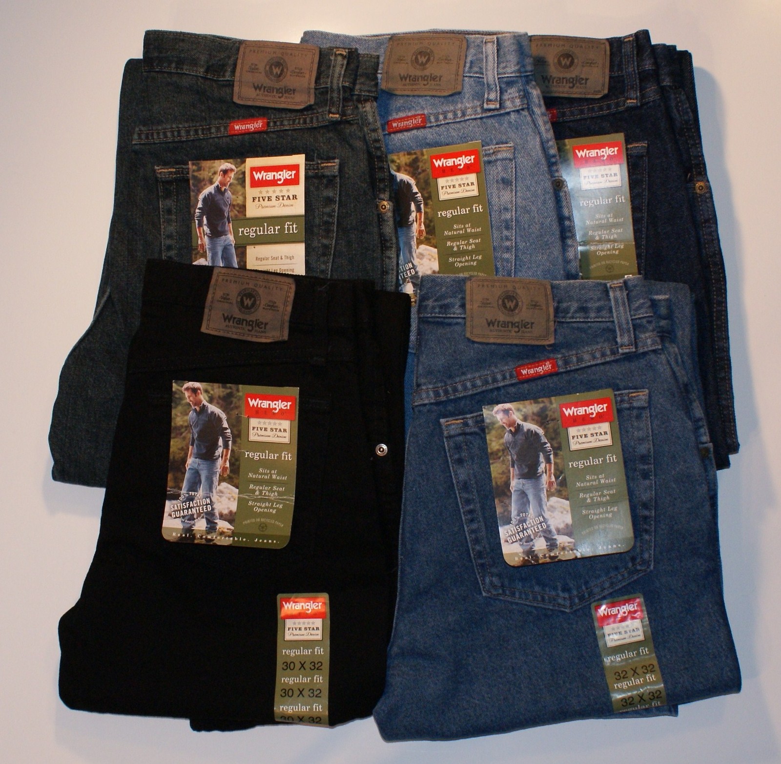 New Wrangler Five Star Regular Fit Jeans Men’s Sizes Five Colors 100% Cotton