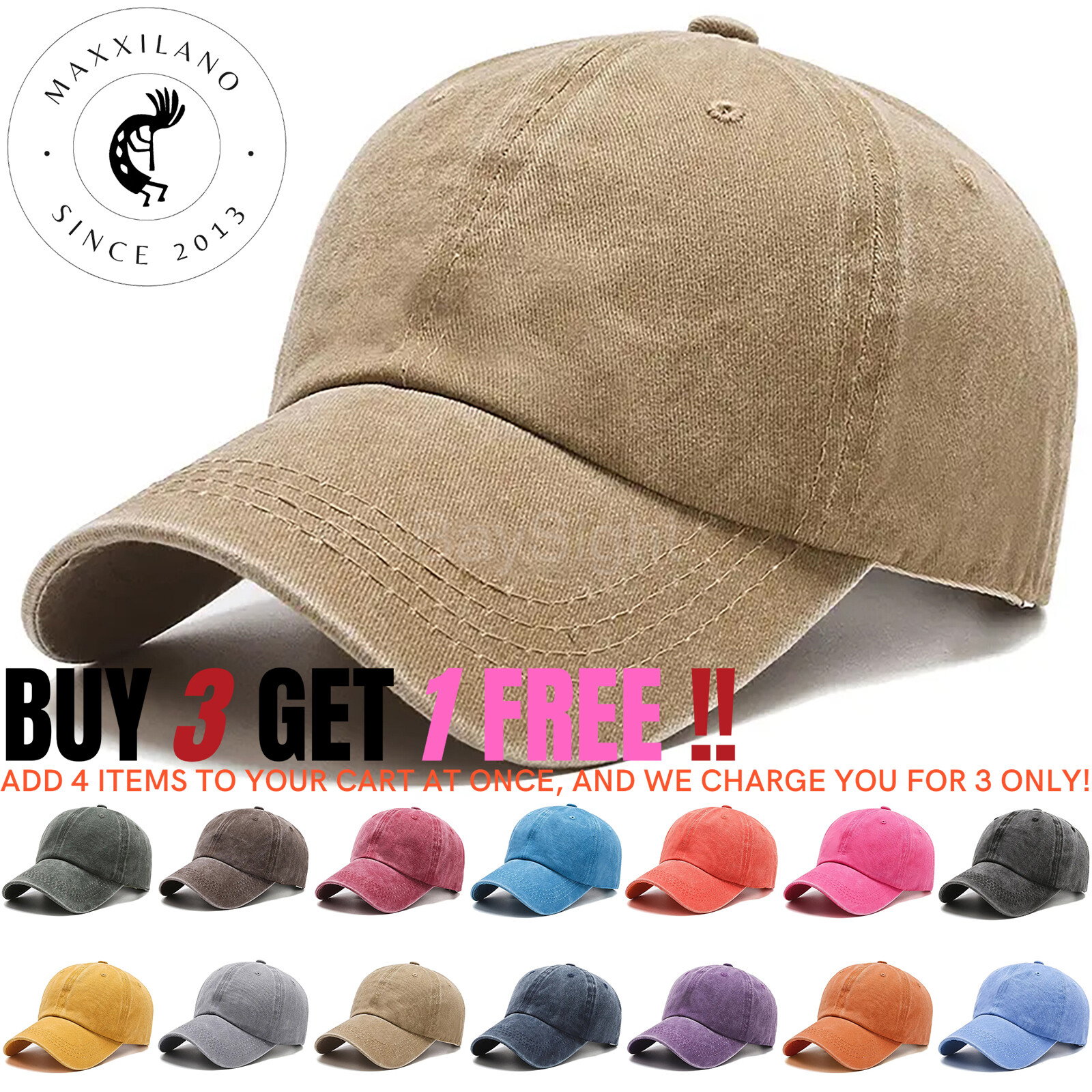 Men’s Cotton Baseball Cap Polo Style Solid Adjustable Dad Hat Washed Ball Cap
