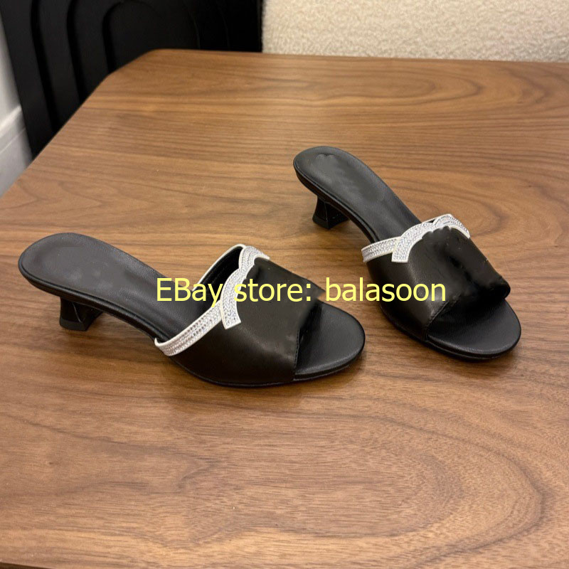 2026 summer genuine leather rhinestone flat slippers stiletto slippers 35-41