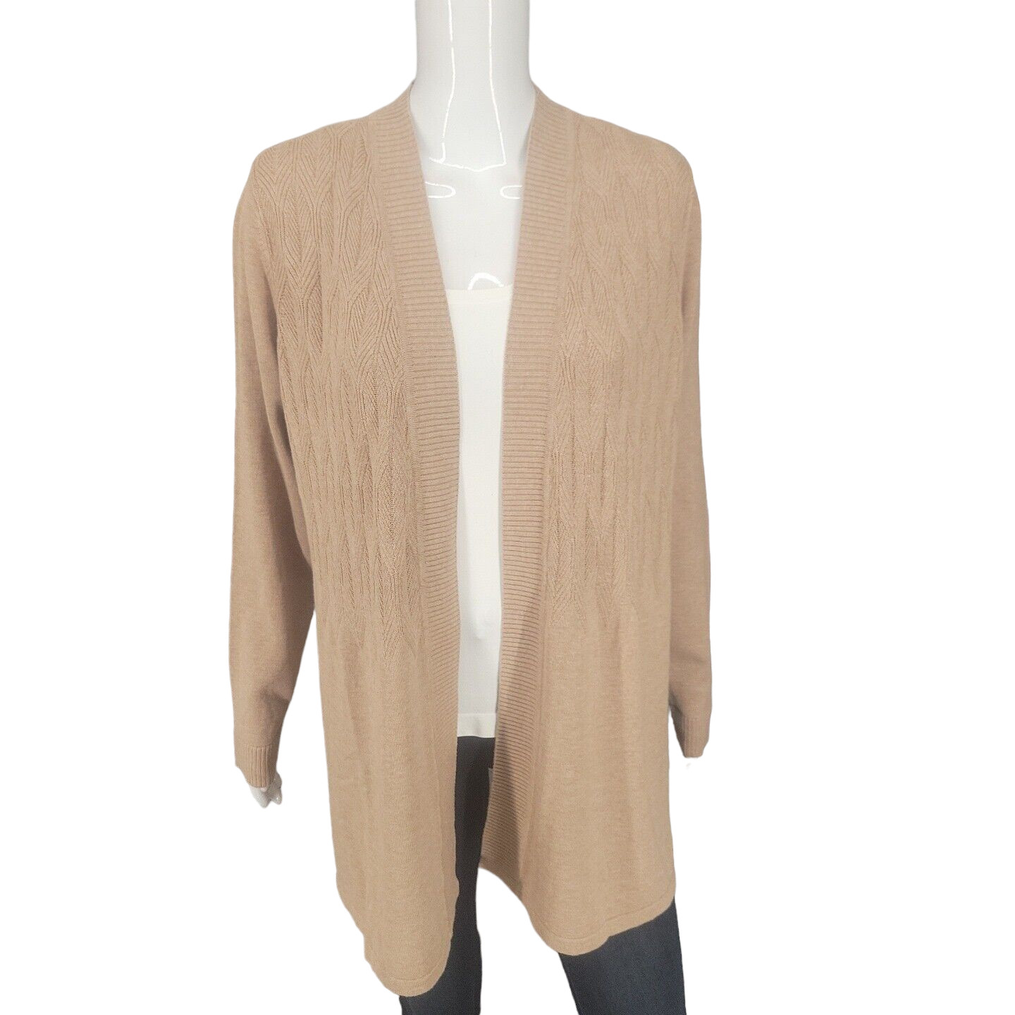 Isaac Mizrahi Live Novelty Stitch Swing Open Cardigan Small Sz Beige Modern Top