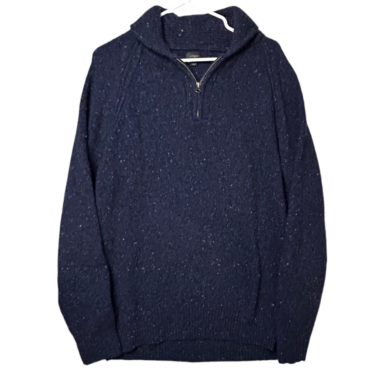 J.Crew Ragg Sweater Mens Sz L Blue 1/4 Zip Pullover Wool Blend Fisherman