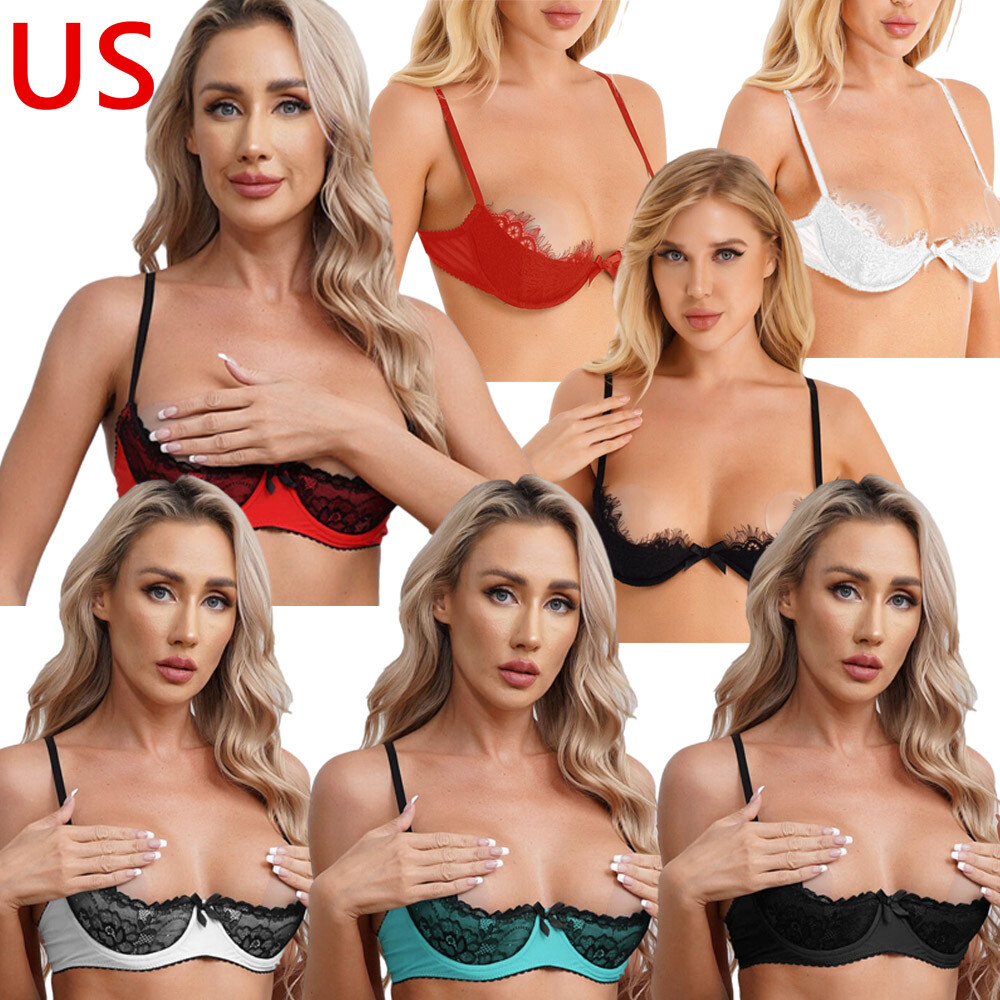US Woman’s Push Up 1/4 Demi Cup Shelf Bra Crop Top Lace Underwire Unlined Bra