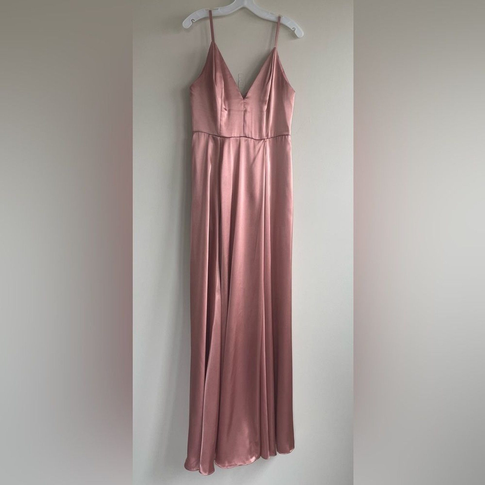 David’s Bridal Galina Signature Charmeuse Deep V-Neck A-Line Dress Dessert Coral