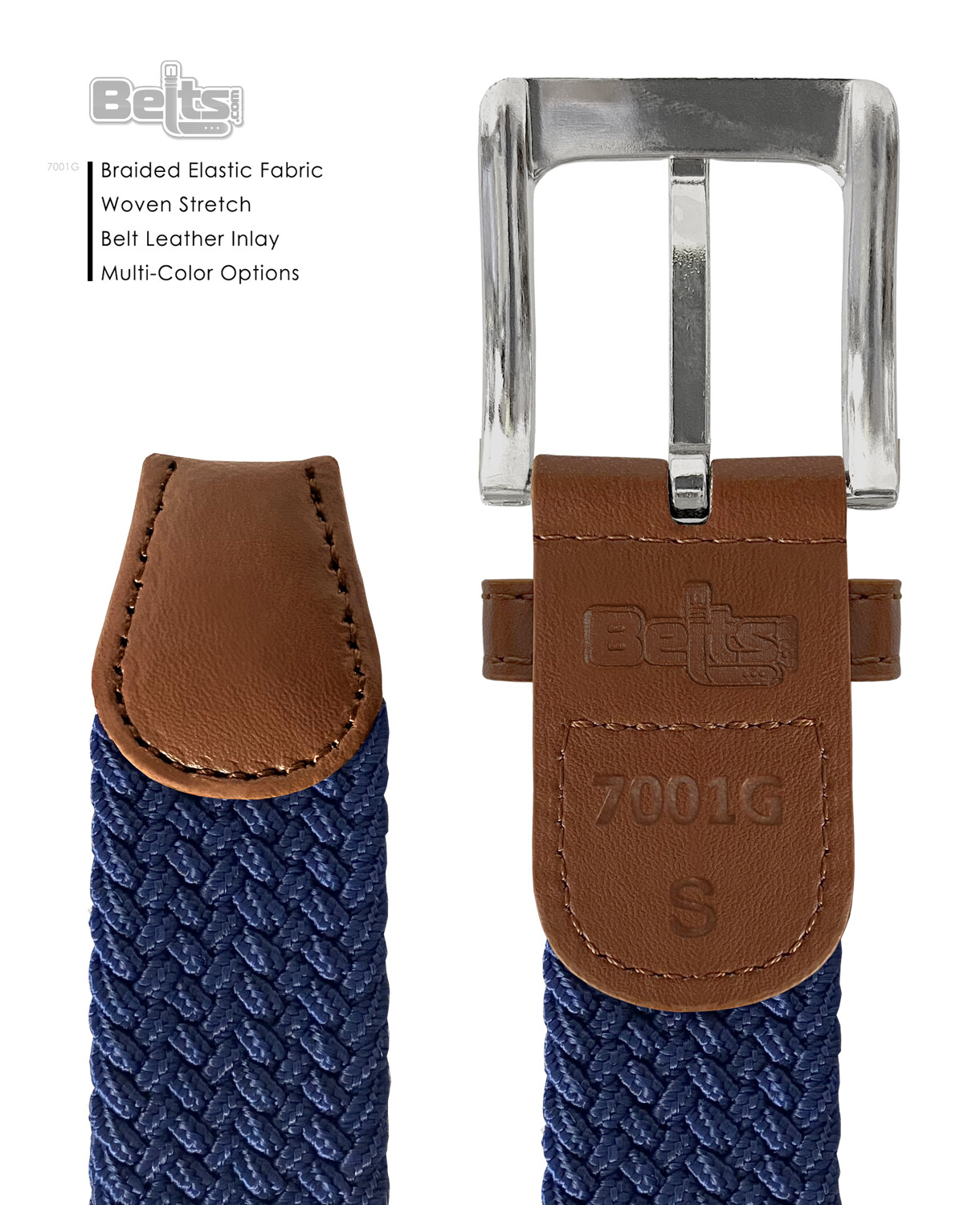 Navy Stretch Belt Braided Elastic Casual Weave Canvas Fabric Woven Belt 1-3/8″