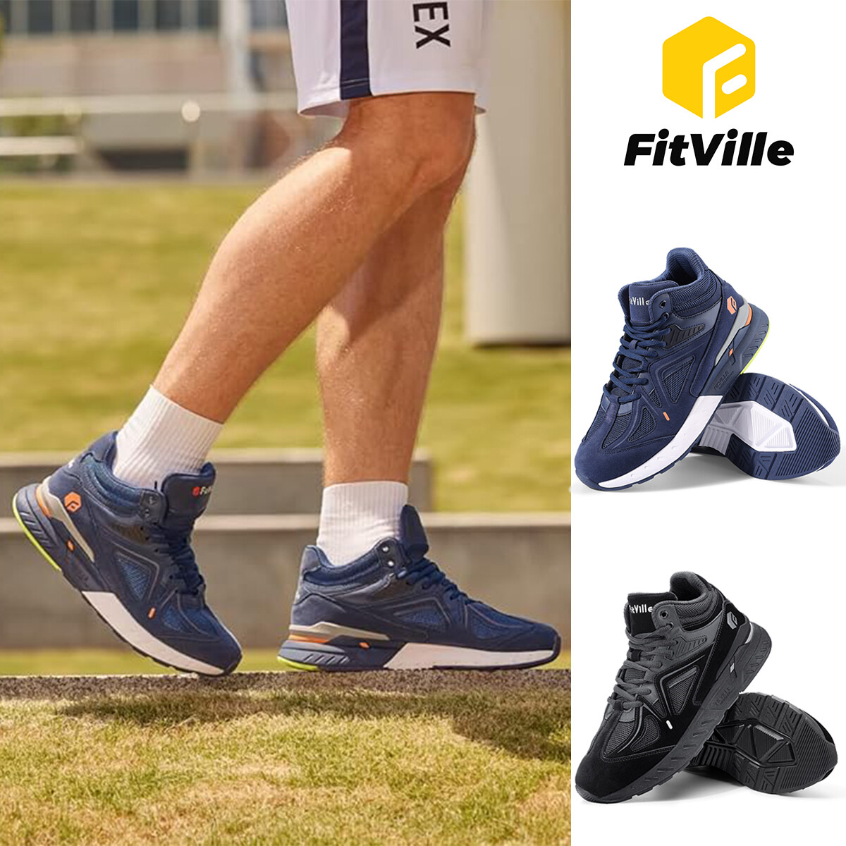 FitVille Men’s High-top Sneakers Extra Wide Basketball Shoes w/ Ankle Support